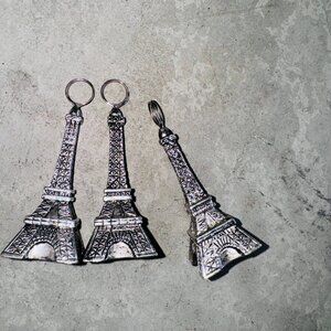 3x Eiffel Tower Sterling Silver Oxidized Tall in France Three Dimensional Charm